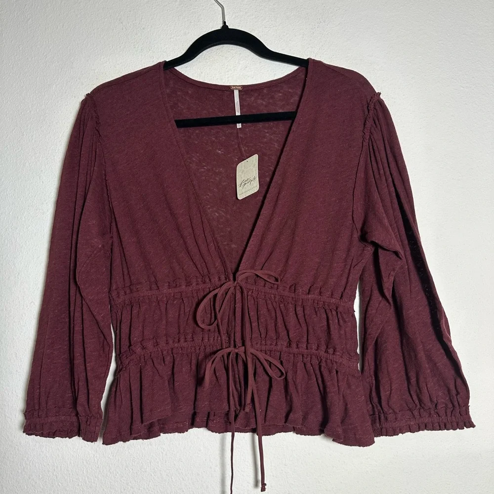 Free People Let’s Go Blouse in Red Bark size Medium NWT